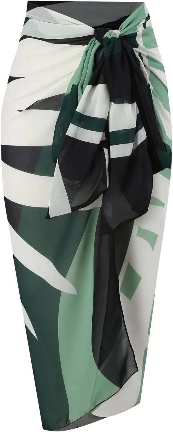 Women One-Piece Swimsuit with Cover up Wrap Skirt Sarong Bathing Suit Beach Outfit Summer