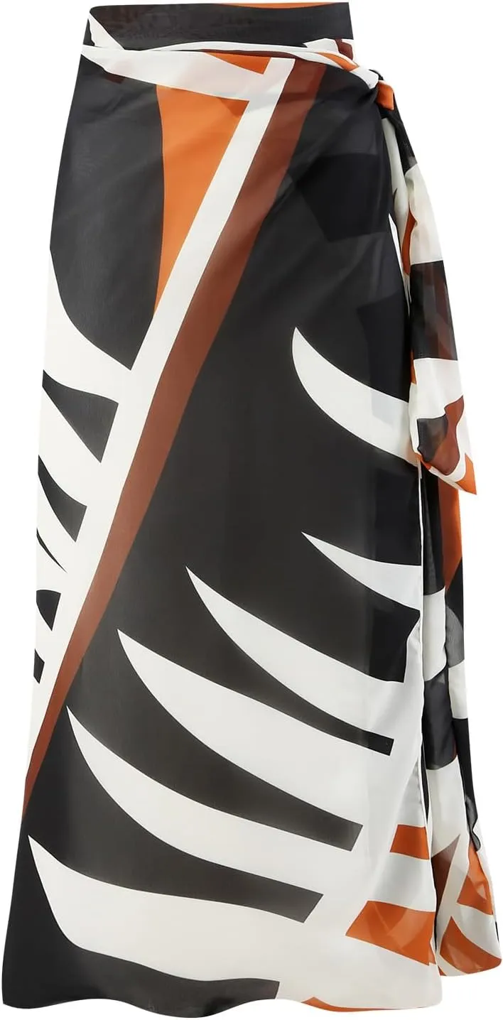 Women One-Piece Swimsuit with Cover up Wrap Skirt Sarong Bathing Suit Beach Outfit Summer