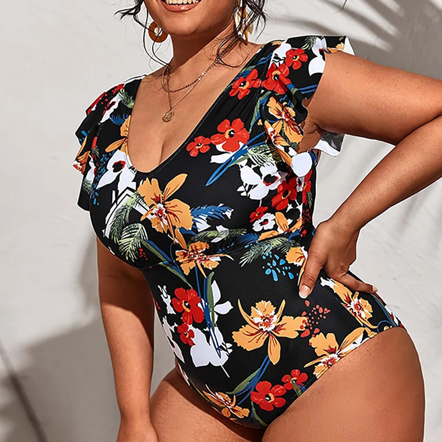 Women one Piece Swimsuit Women's Leopard Print Ruffle Camisole Panties Bag Hip Plus Size Swimsuit