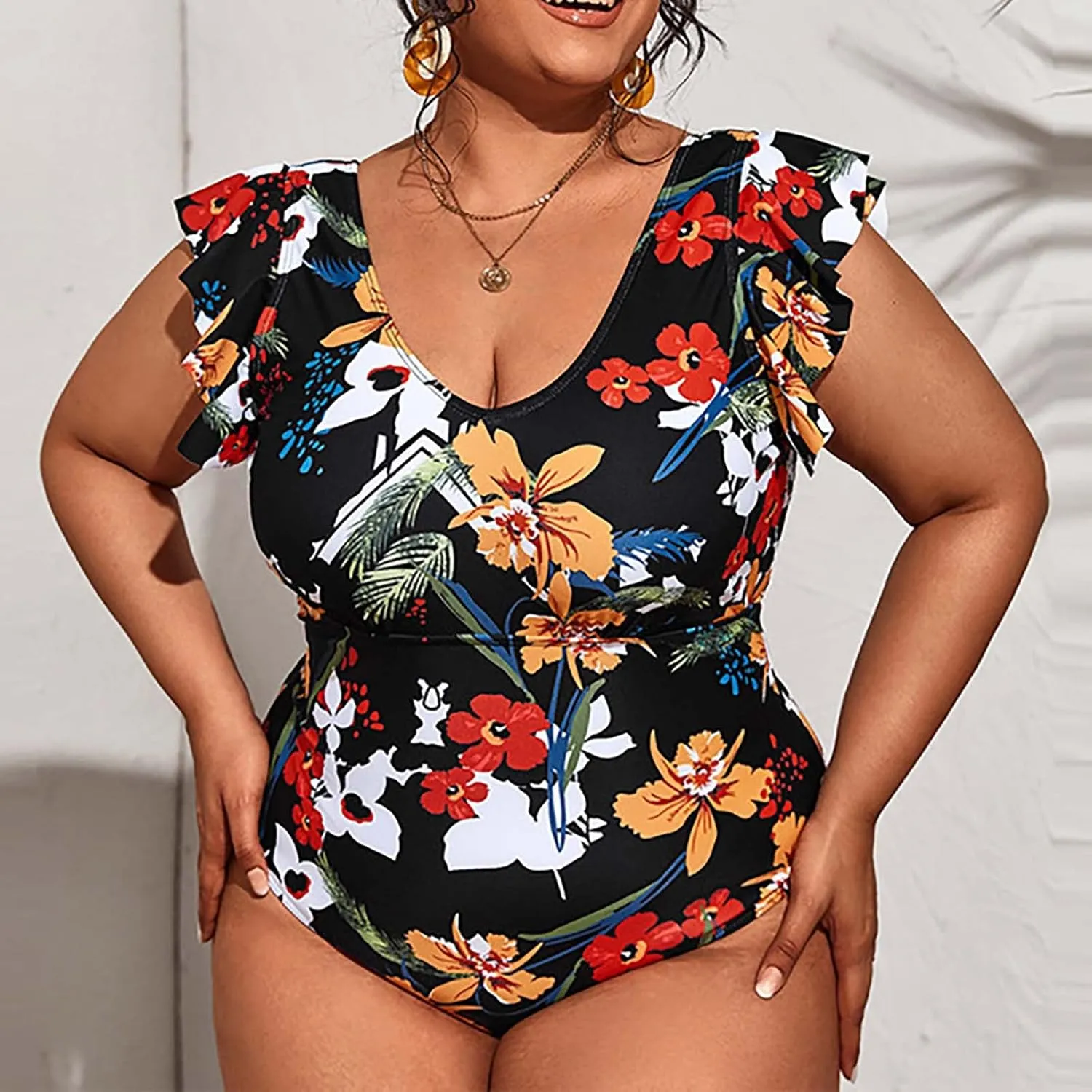 Women one Piece Swimsuit Women's Leopard Print Ruffle Camisole Panties Bag Hip Plus Size Swimsuit