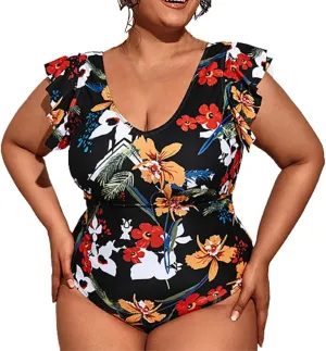 Women one Piece Swimsuit Women's Leopard Print Ruffle Camisole Panties Bag Hip Plus Size Swimsuit