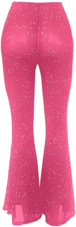Women Rave Mesh Sheer Pants Flared Bell Bottom Pants for Dance Festival Clubwear