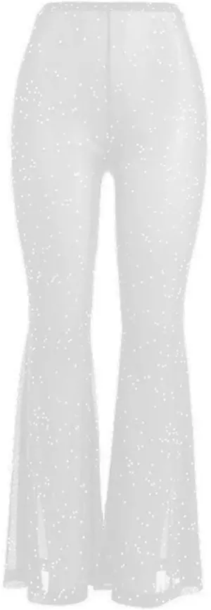 Women Rave Mesh Sheer Pants Flared Bell Bottom Pants for Dance Festival Clubwear