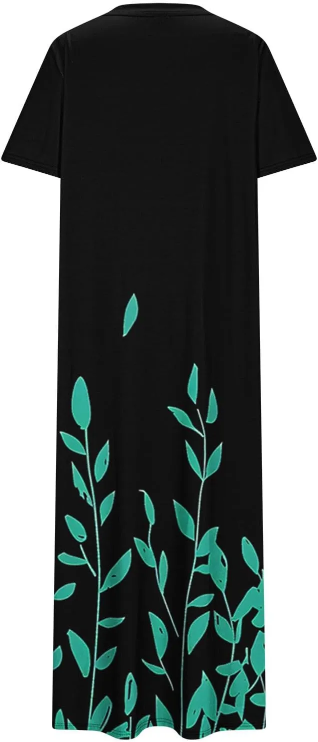 Women Short Sleeve A Line Sundress Cute Flower Graphic Print Beach Dresses Casual Fashion Loose Clothing