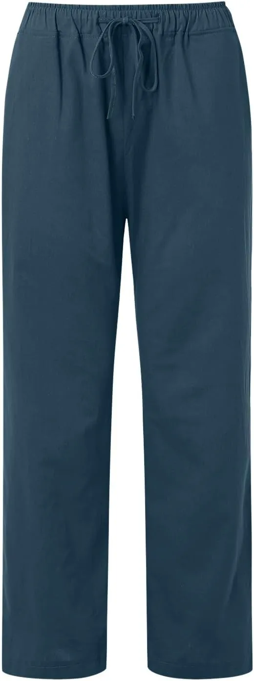 Women Wide Leg Linen Pants Summer Casual High Waist Palazzo Pant Loose Fit Ruched Trouser with Pocket