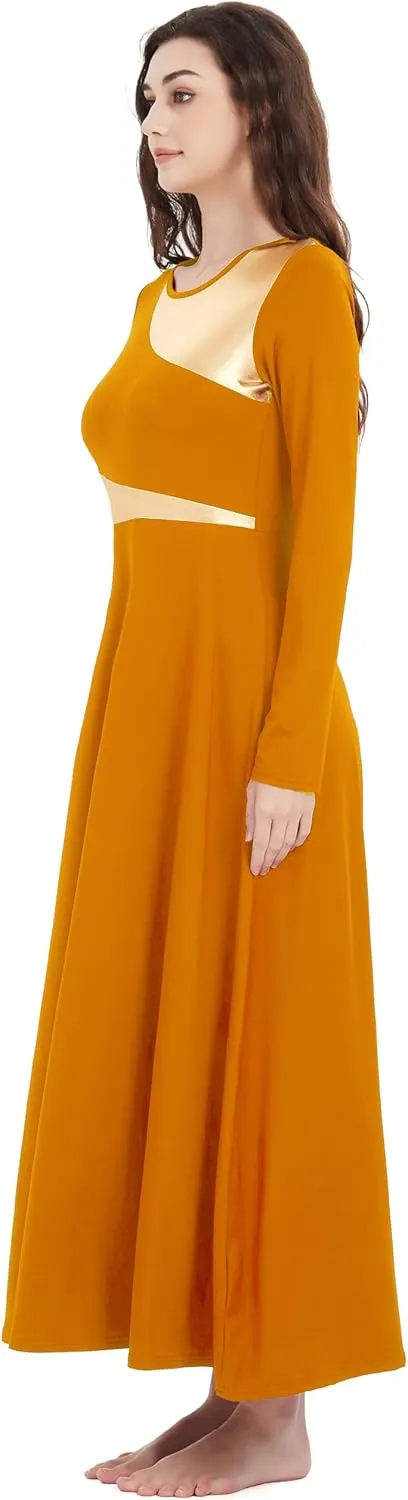 Women Worship Liturgical Dance Dress Full Length Church Robe Modern Praise Dance Dress Lyrical Headwear