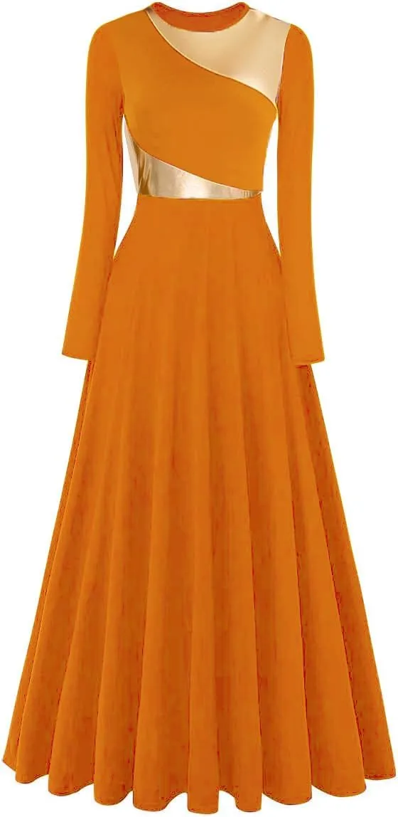 Women Worship Liturgical Dance Dress Full Length Church Robe Modern Praise Dance Dress Lyrical Headwear