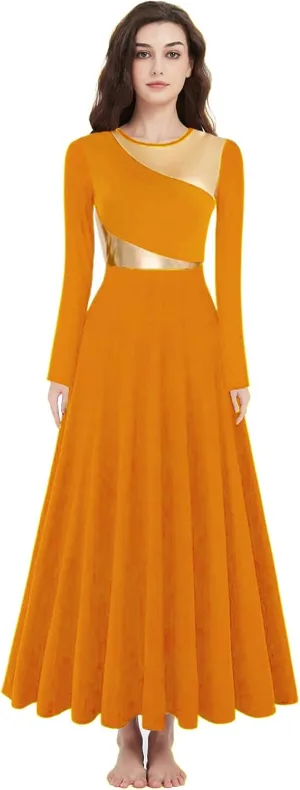 Women Worship Liturgical Dance Dress Full Length Church Robe Modern Praise Dance Dress Lyrical Headwear