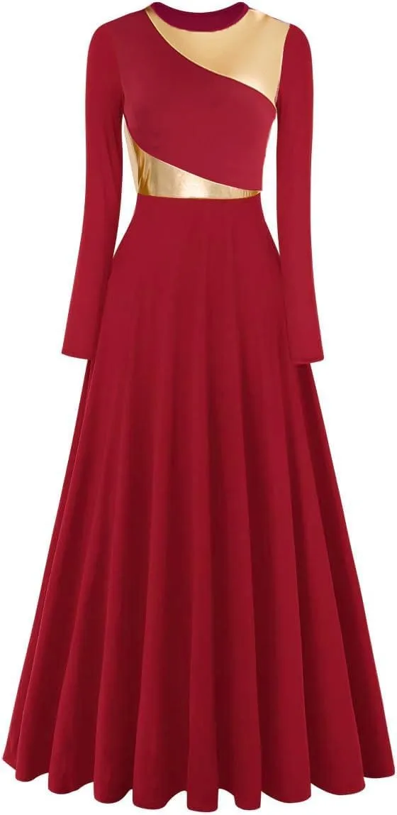 Women Worship Liturgical Dance Dress Full Length Church Robe Modern Praise Dance Dress Lyrical Headwear