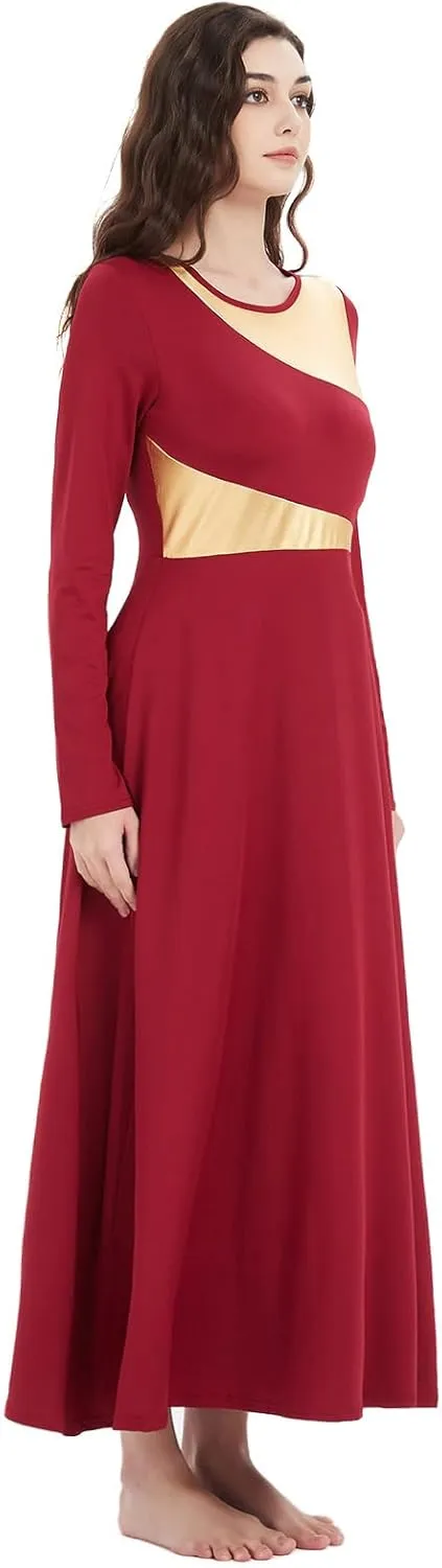 Women Worship Liturgical Dance Dress Full Length Church Robe Modern Praise Dance Dress Lyrical Headwear
