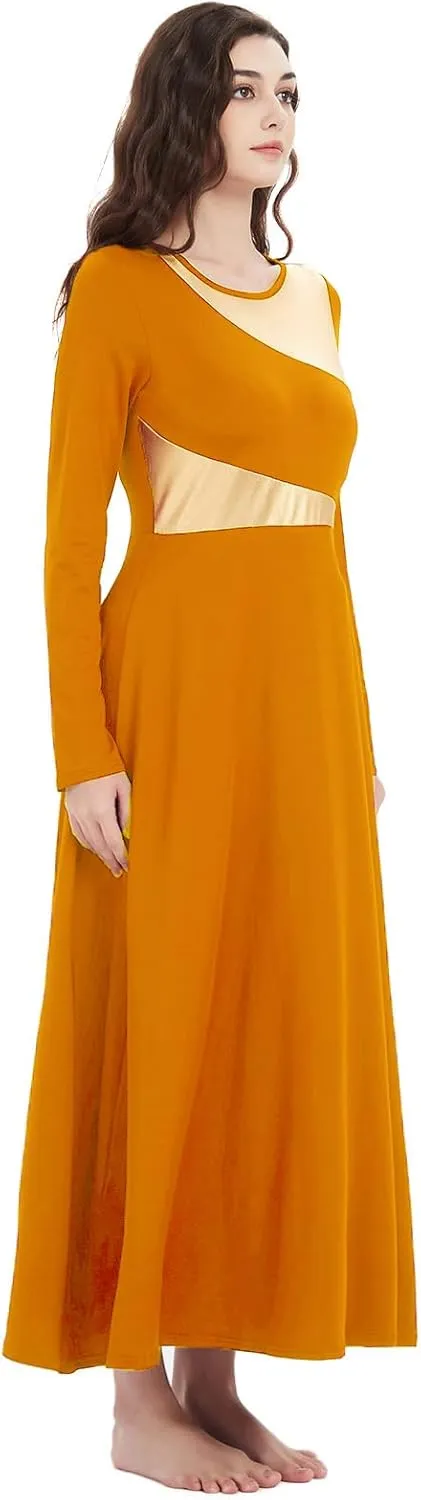 Women Worship Liturgical Dance Dress Full Length Church Robe Modern Praise Dance Dress Lyrical Headwear
