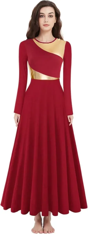 Women Worship Liturgical Dance Dress Full Length Church Robe Modern Praise Dance Dress Lyrical Headwear