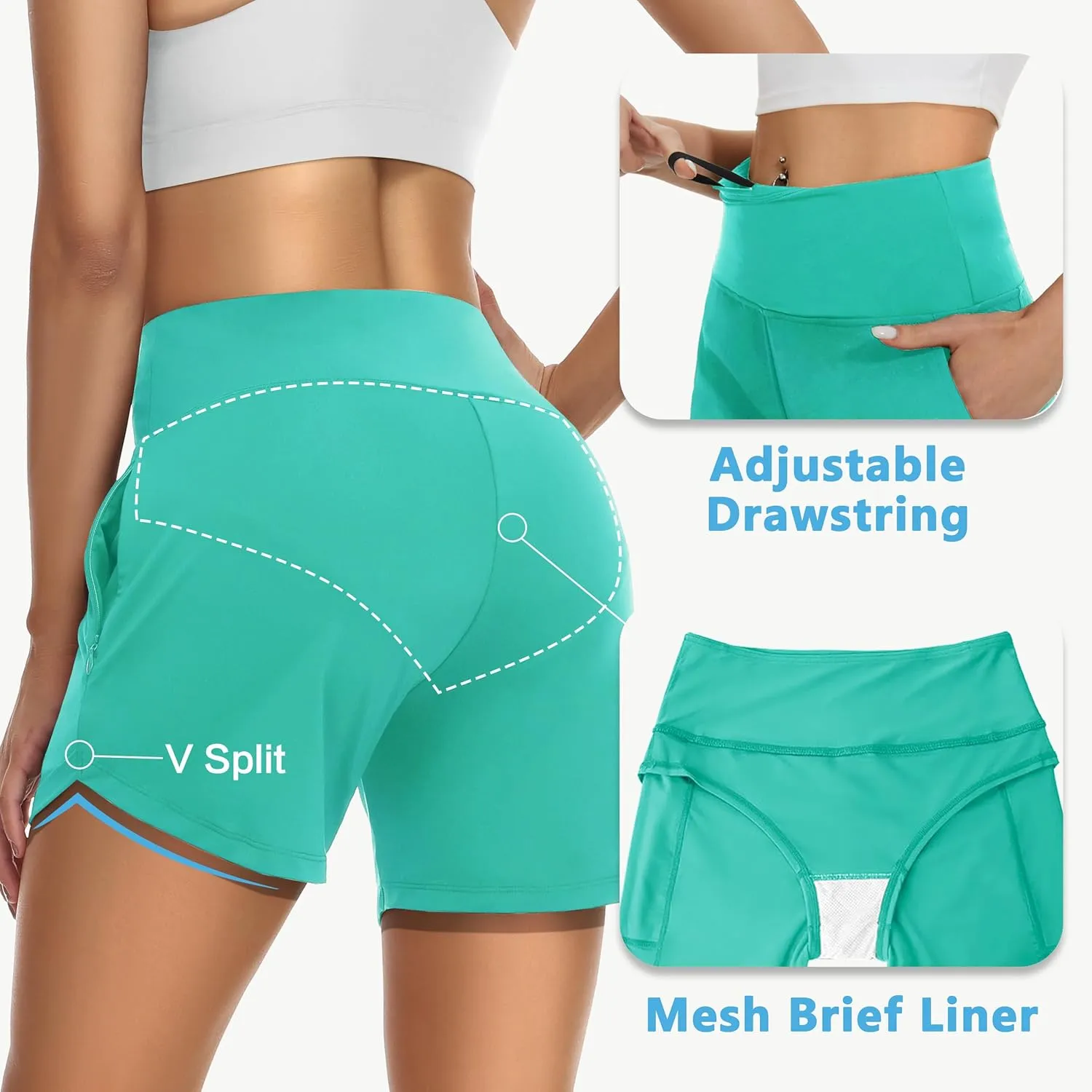 Womens' 5" Swim Shorts Tummy Control Quick Dry Swimsuit Bottom High Waist Loose Fitting with Zipper Pocket Liner UPF50 