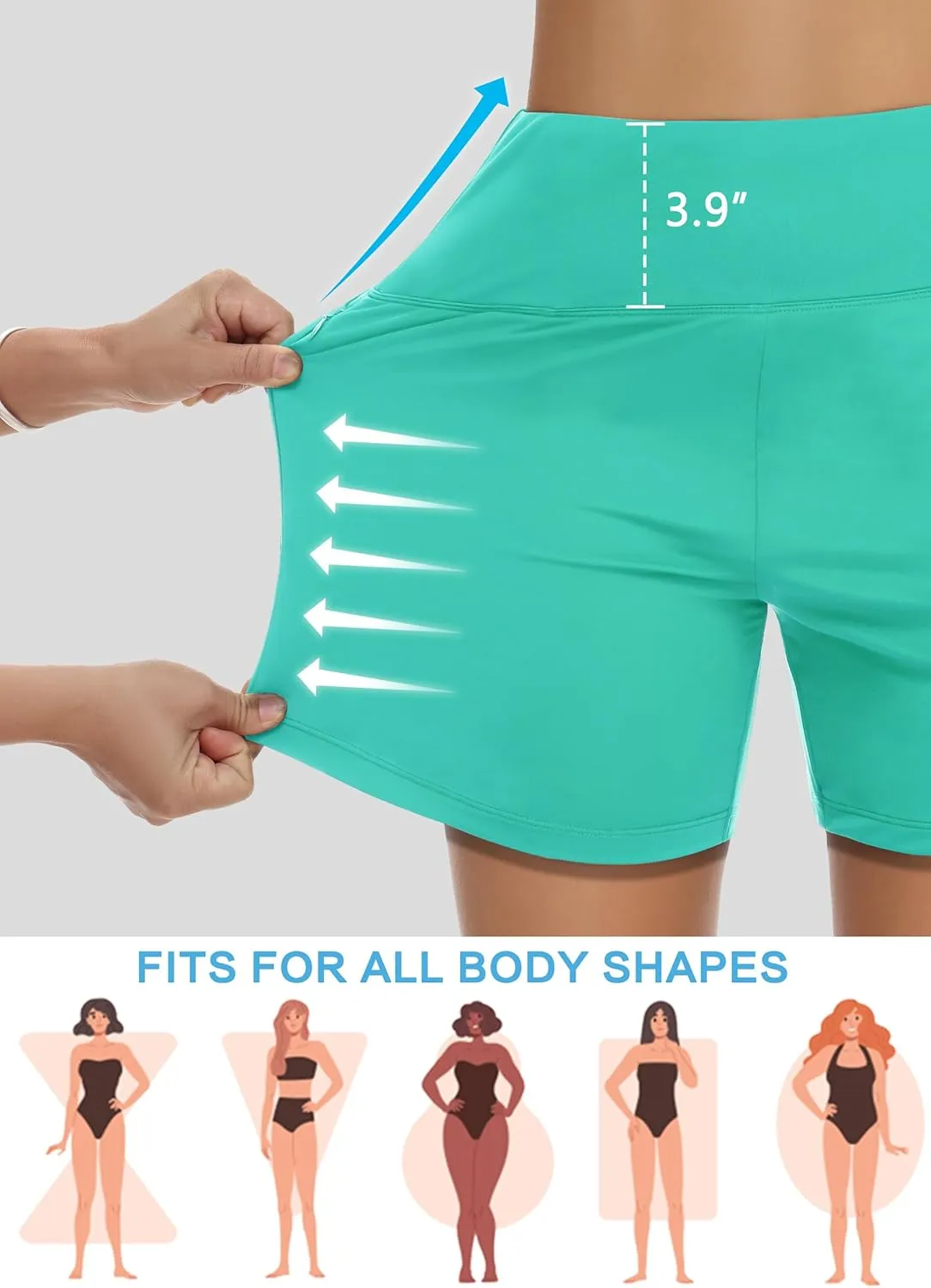 Womens' 5" Swim Shorts Tummy Control Quick Dry Swimsuit Bottom High Waist Loose Fitting with Zipper Pocket Liner UPF50 