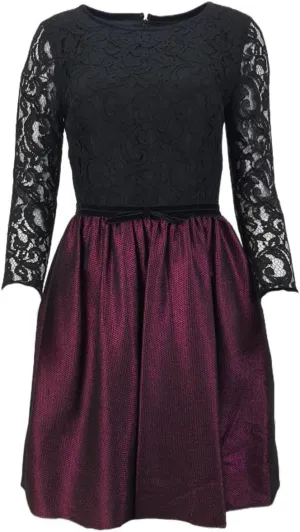 Women's Dolly Lace and Metallic Fit-and-Flare Dress