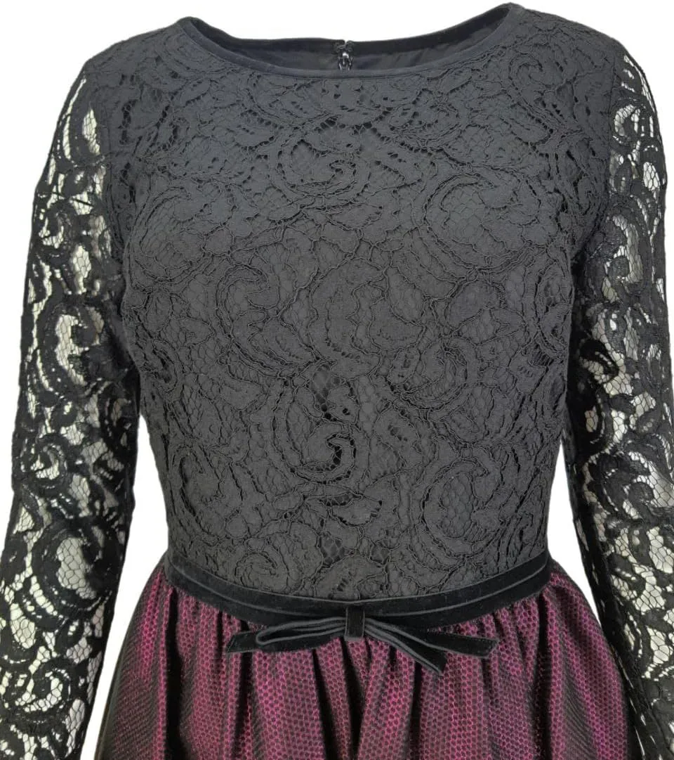 Women's Dolly Lace and Metallic Fit-and-Flare Dress