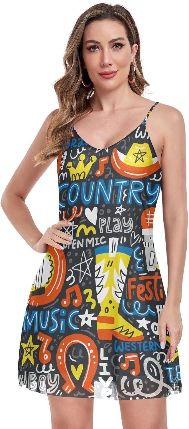 Women's Halter Sleeveless Dress Mesh V-Neck Mini Dresses