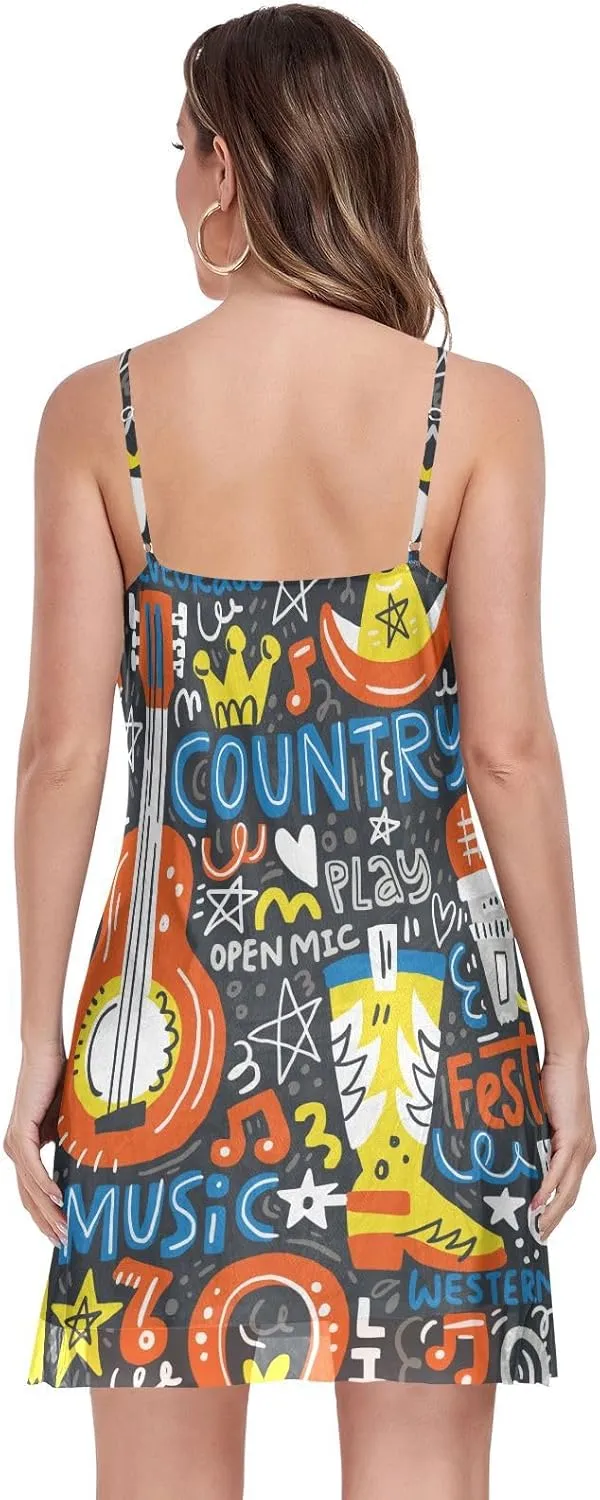 Women's Halter Sleeveless Dress Mesh V-Neck Mini Dresses
