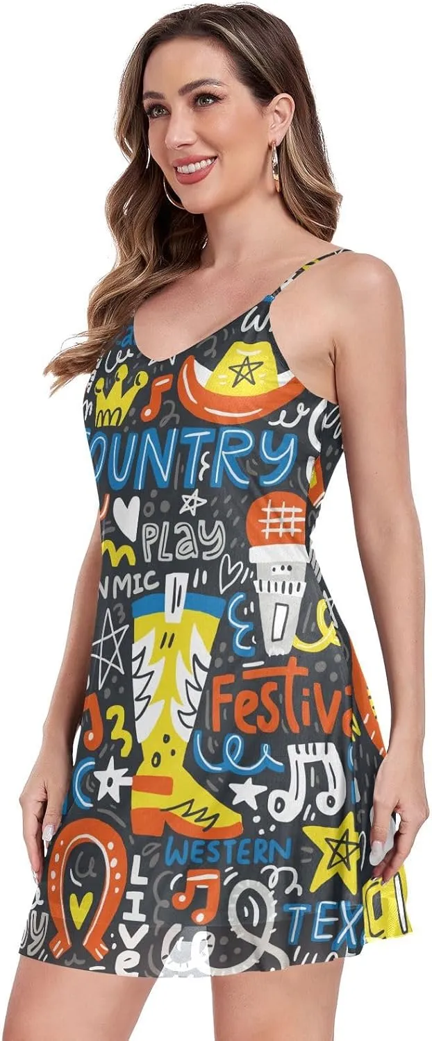 Women's Halter Sleeveless Dress Mesh V-Neck Mini Dresses