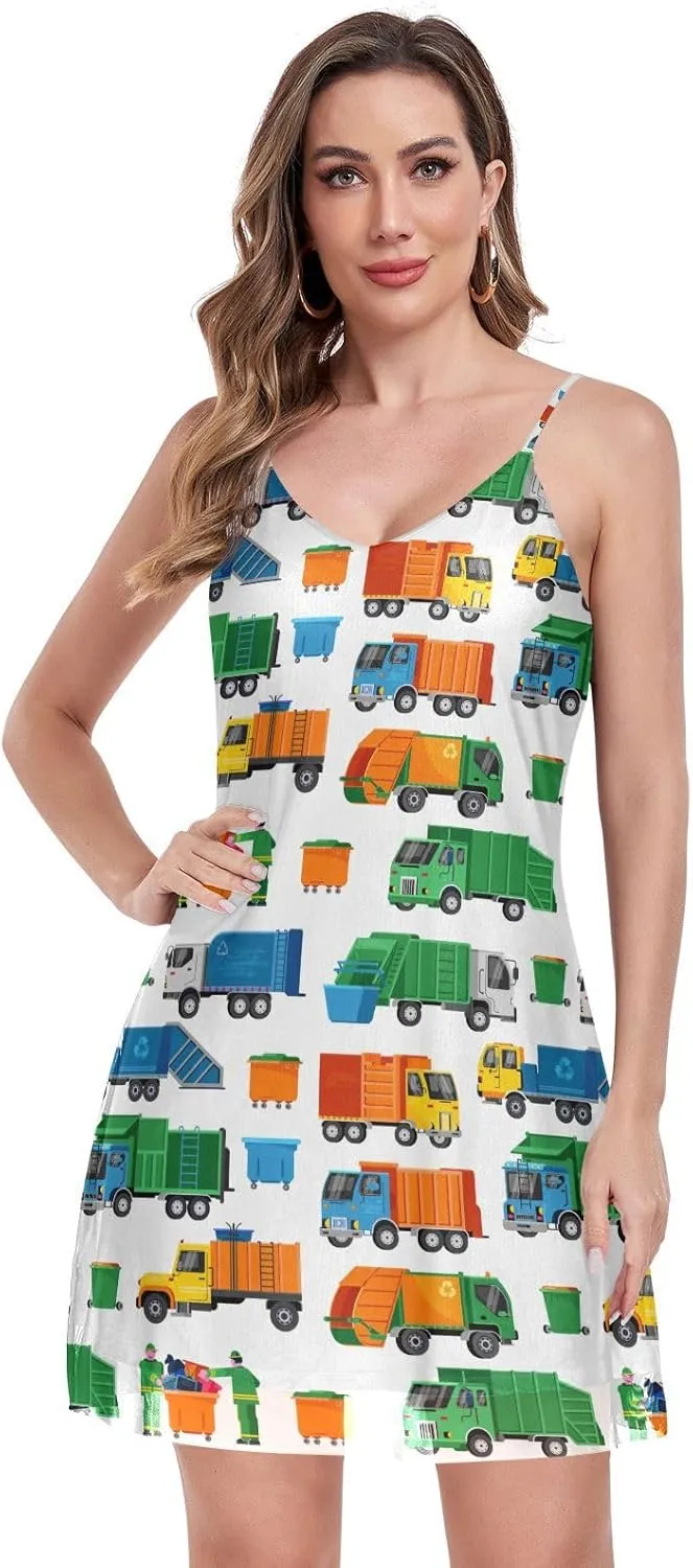 Women's Halter Sleeveless Dress Mesh V-Neck Mini Dresses