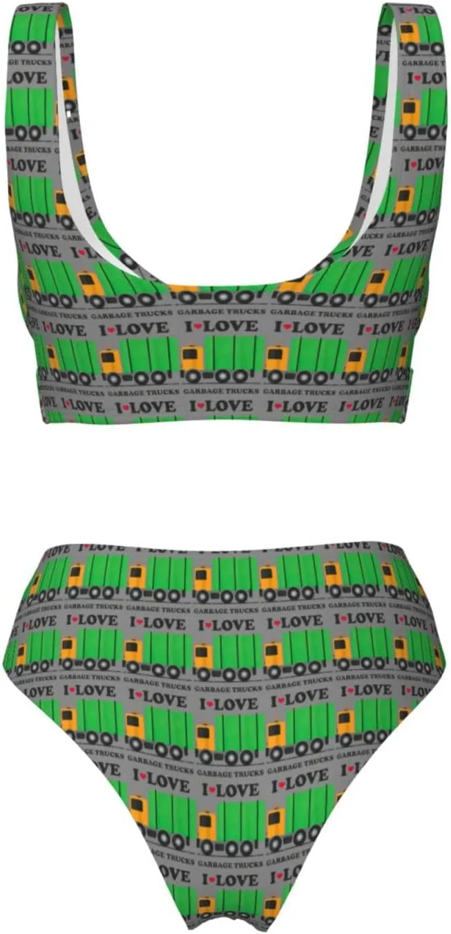 Women's I Love Garbage Trucks Print Bikini Set,Comfortable Swimwear for Beach,Pool,Vacation