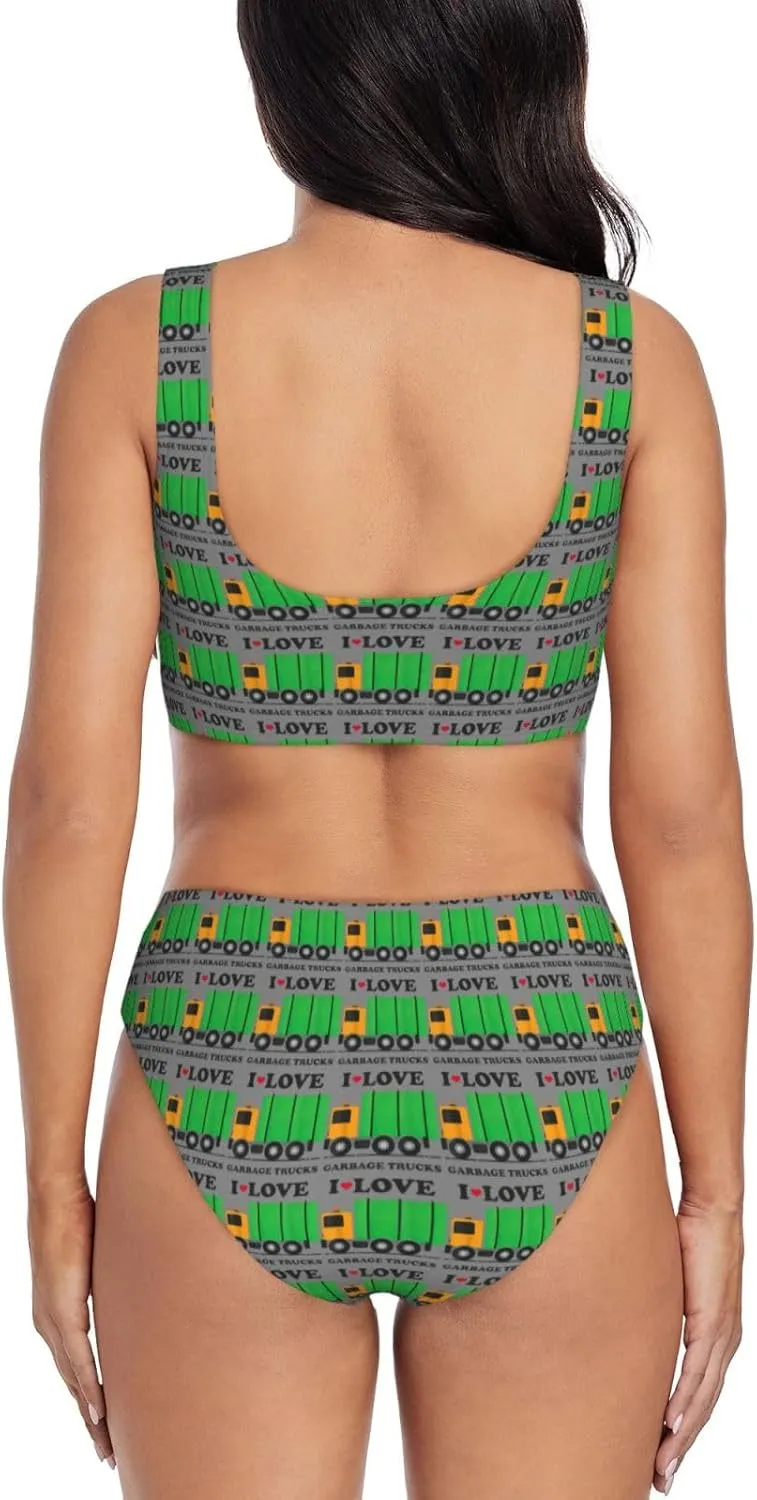 Women's I Love Garbage Trucks Print Bikini Set,Comfortable Swimwear for Beach,Pool,Vacation