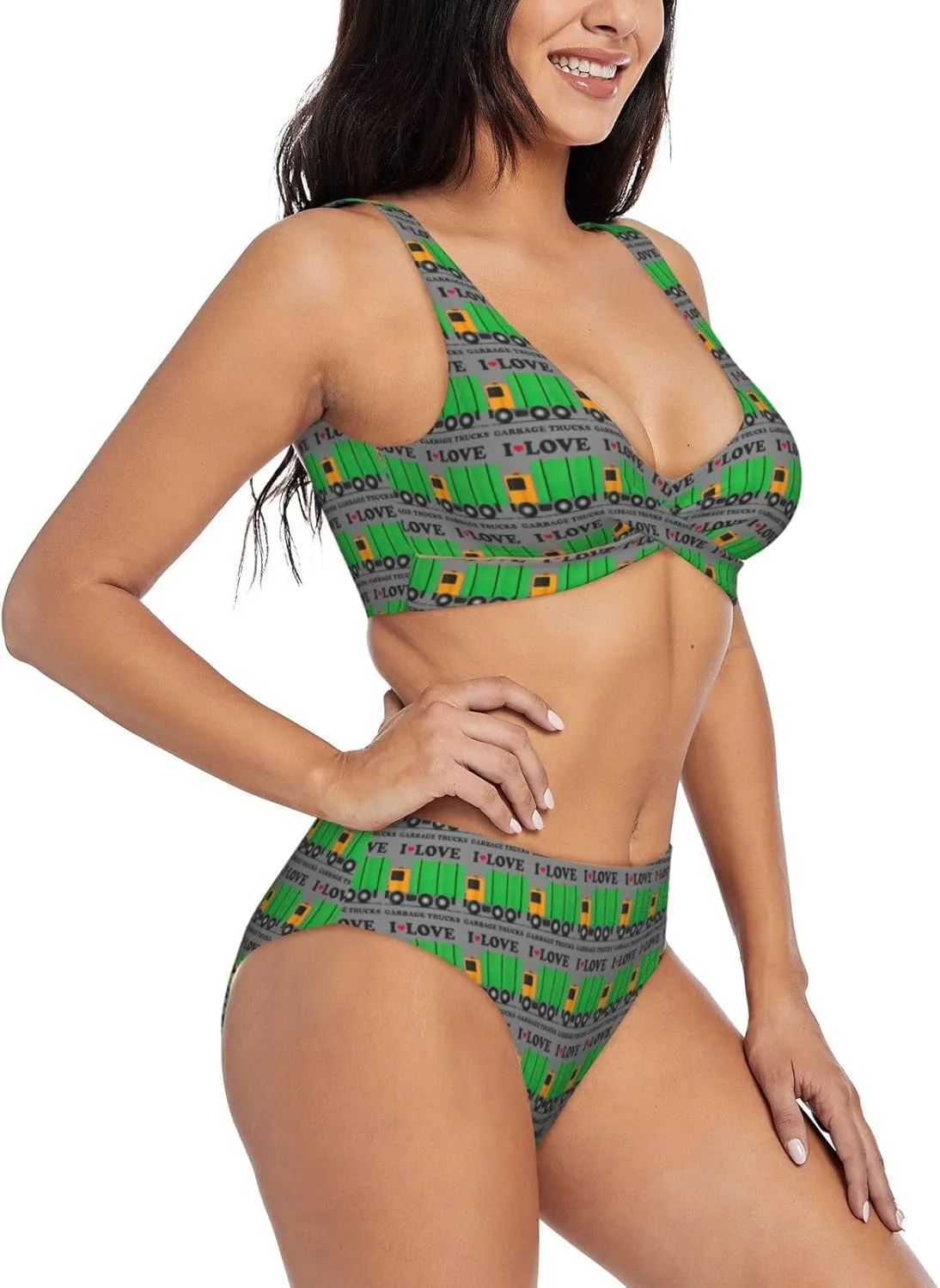 Women's I Love Garbage Trucks Print Bikini Set,Comfortable Swimwear for Beach,Pool,Vacation