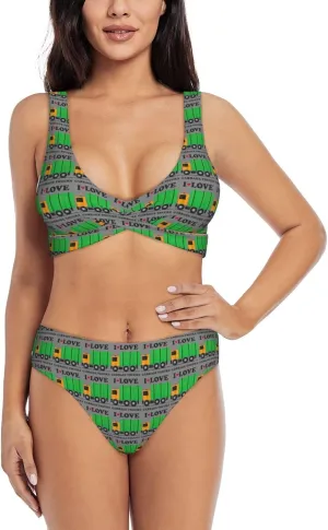 Women's I Love Garbage Trucks Print Bikini Set,Comfortable Swimwear for Beach,Pool,Vacation