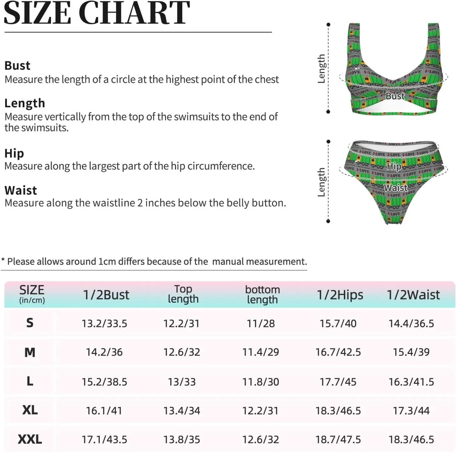 Women's I Love Garbage Trucks Print Bikini Set,Comfortable Swimwear for Beach,Pool,Vacation