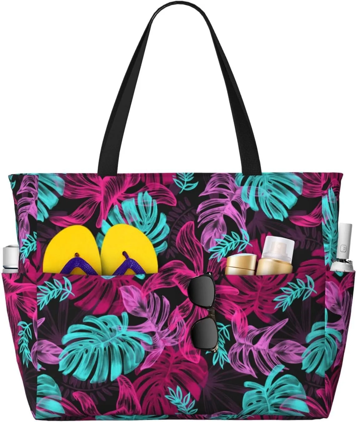 Women's Large Beach Bag Waterproof Travel Tote Bag with Pocket Sandproof Foldable Weekender Bags for Pool Vacation