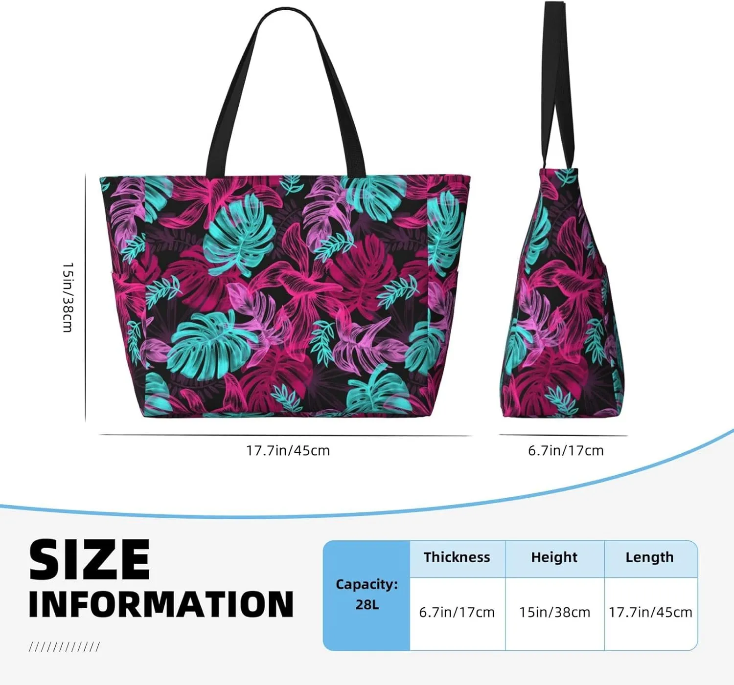 Women's Large Beach Bag Waterproof Travel Tote Bag with Pocket Sandproof Foldable Weekender Bags for Pool Vacation