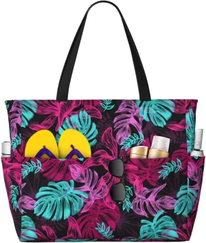 Women's Large Beach Bag Waterproof Travel Tote Bag with Pocket Sandproof Foldable Weekender Bags for Pool Vacation