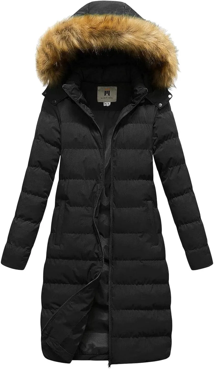 Womens Long Parka Coat With Removable Faux Fur Hood Plus Size Jacket Winter Padded Thicken Puffer Coat