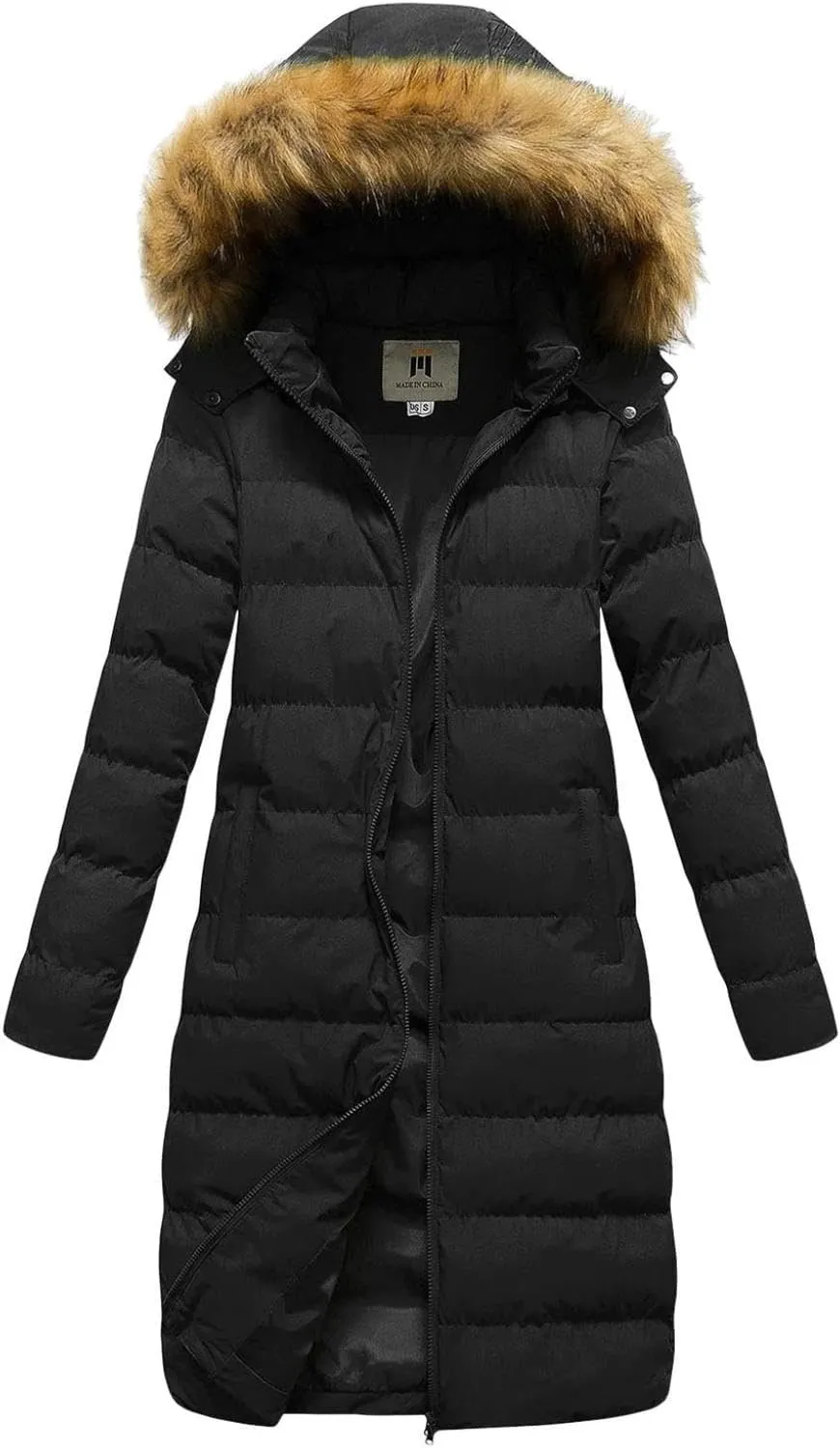 Womens Long Parka Coat With Removable Faux Fur Hood Plus Size Jacket Winter Padded Thicken Puffer Coat