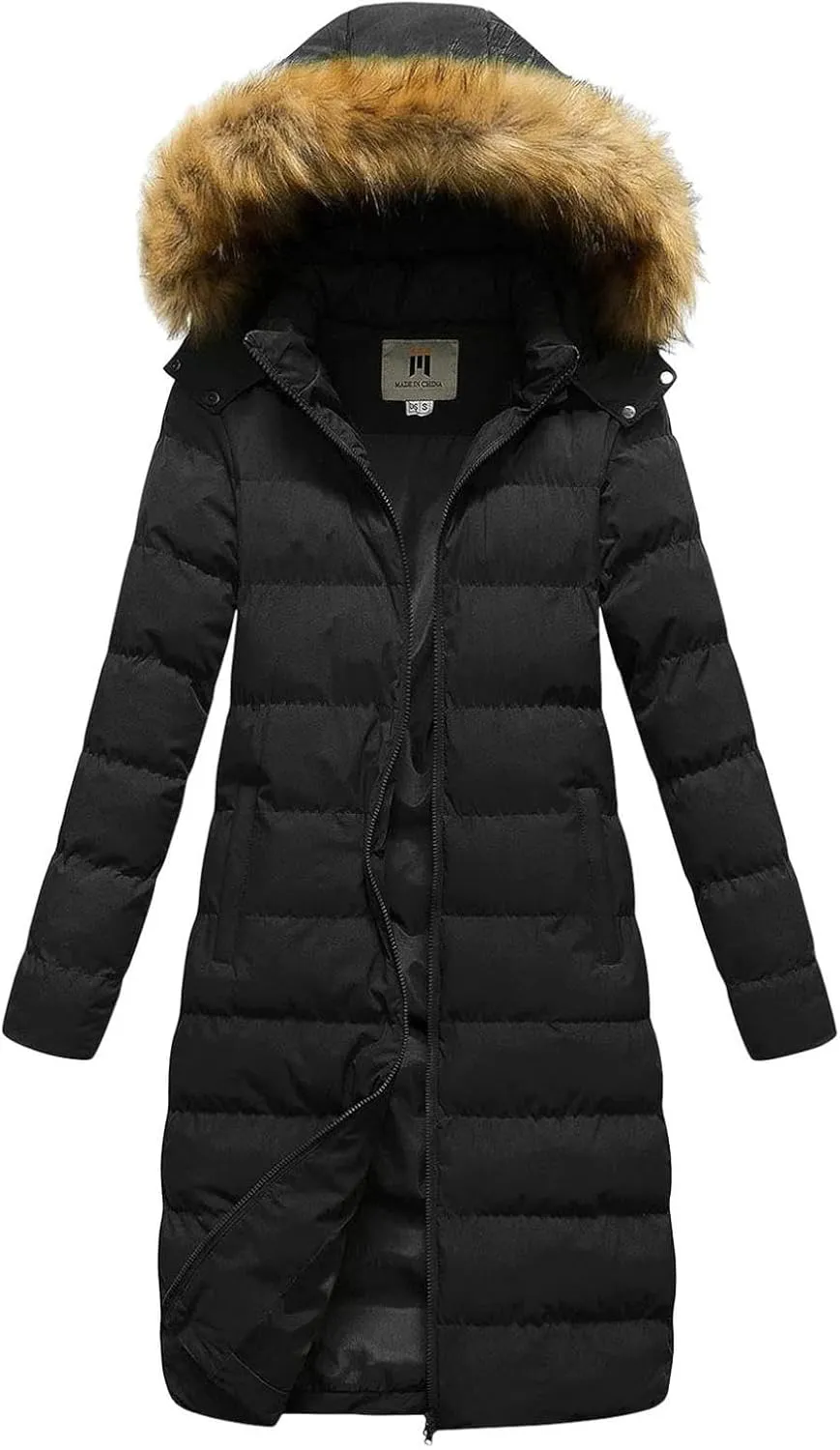 Womens Long Parka Coat With Removable Faux Fur Hood Plus Size Jacket Winter Padded Thicken Puffer Coat