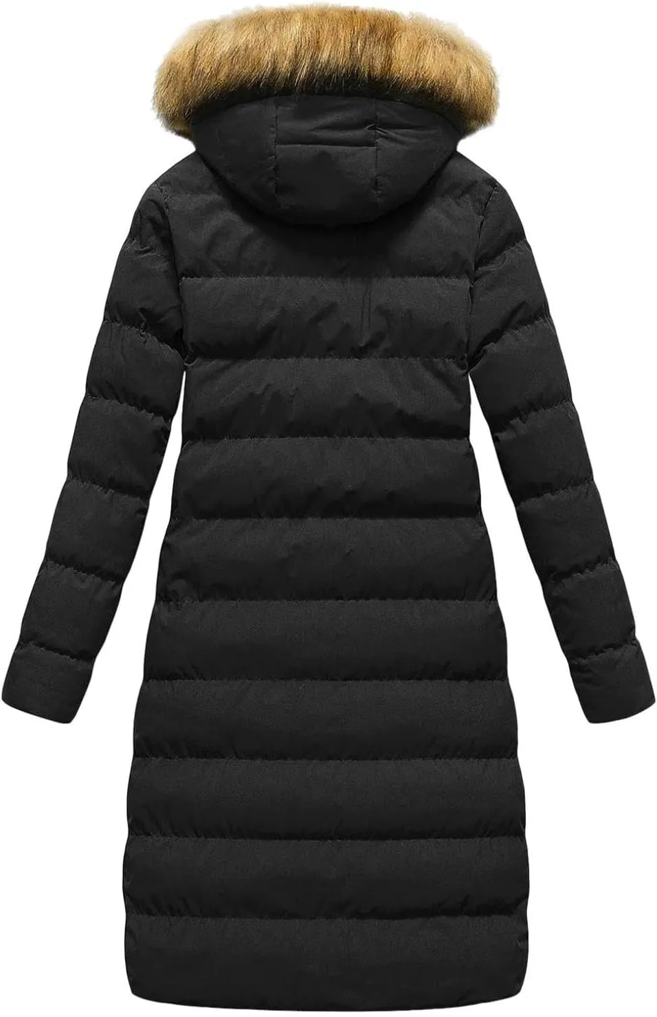 Womens Long Parka Coat With Removable Faux Fur Hood Plus Size Jacket Winter Padded Thicken Puffer Coat