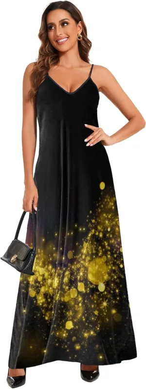 Women's Maxi Sunflower Dresses Sleeveless Long Tie Dye Dress Casual Sundresses with Pockets