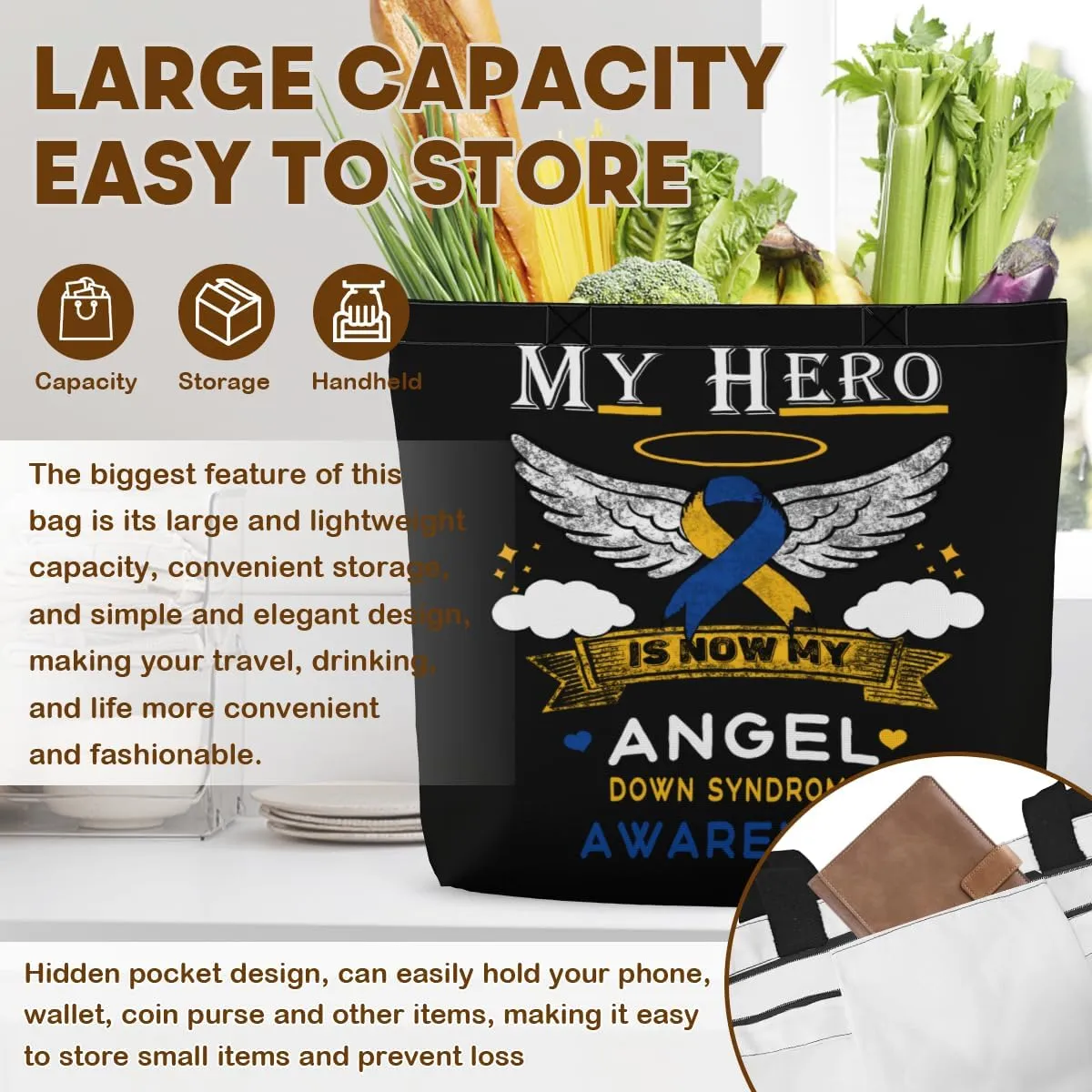 Women's Men Large Kitchen Reusable Grocery Bags Shoulder Bags With Zipper Beach Shopping Bag for Outdoors