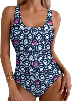 Womens One Piece Swimsuit Watercolor Sunflower Red Floral Tummy Control Swim Suits Wireless Racerback Padded Swimwear