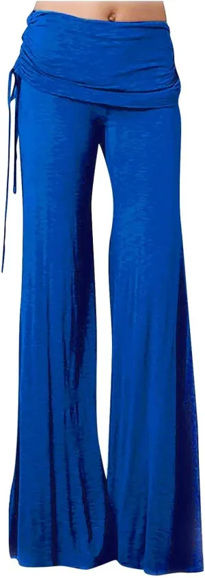 Women's Pleated Wide Leg Palazzo Pants High Waisted Flare Yoga Leggings Summer Casual Trendy Trousers