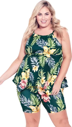 Women's Plus Size Handkerchief Print Tankini Top