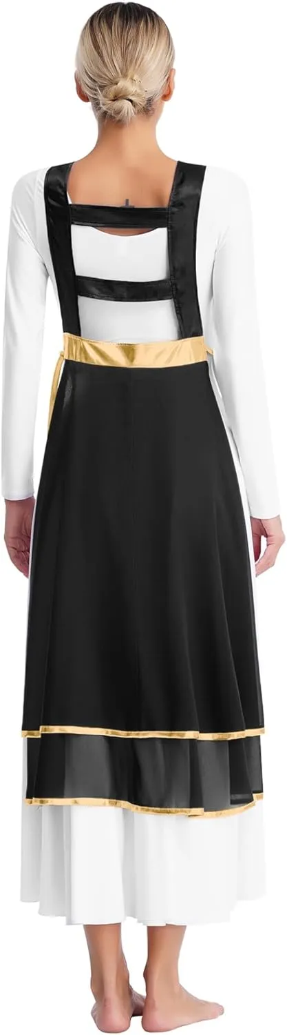 Womens Praise Dance Tunic Overlay Tunic Lace-up Sides Split Sleeveless Liturgical Worship Dress