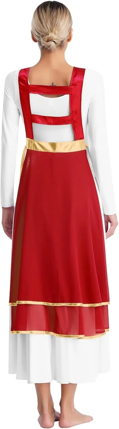 Womens Praise Dance Tunic Overlay Tunic Lace-up Sides Split Sleeveless Liturgical Worship Dress