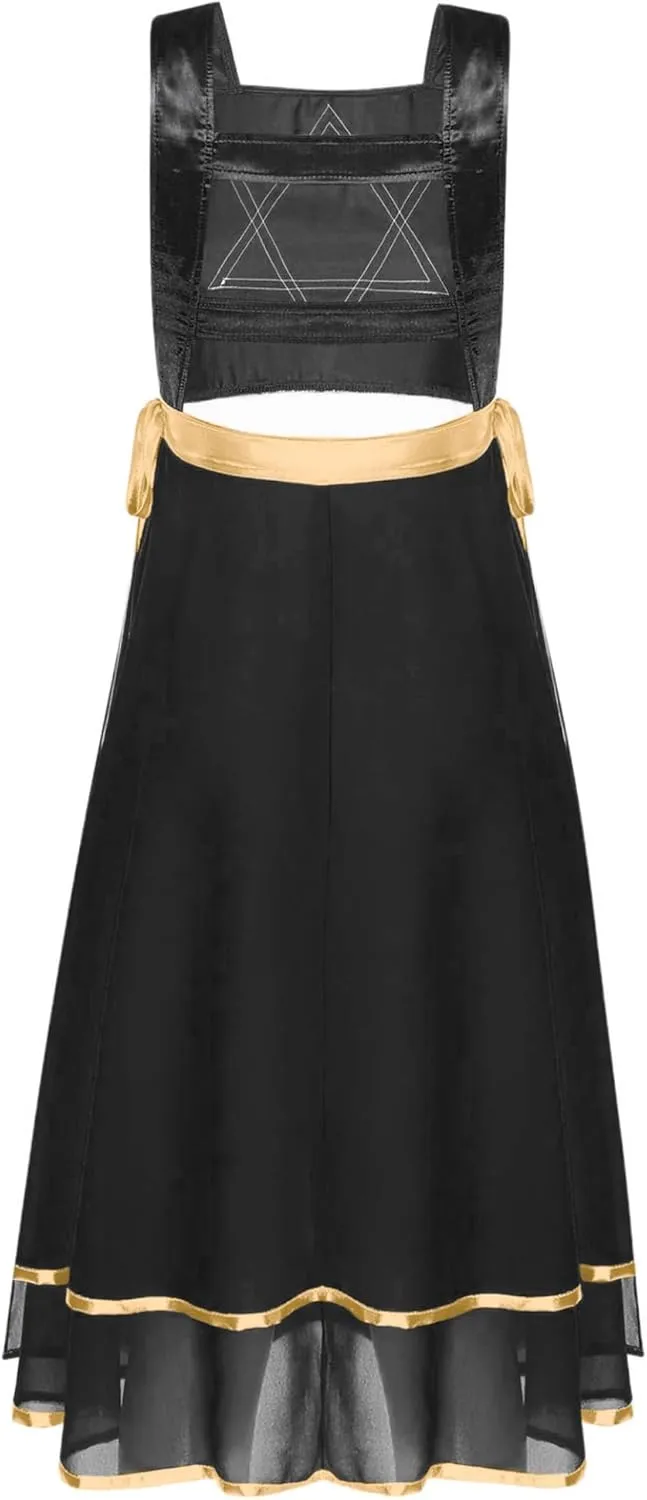Womens Praise Dance Tunic Overlay Tunic Lace-up Sides Split Sleeveless Liturgical Worship Dress