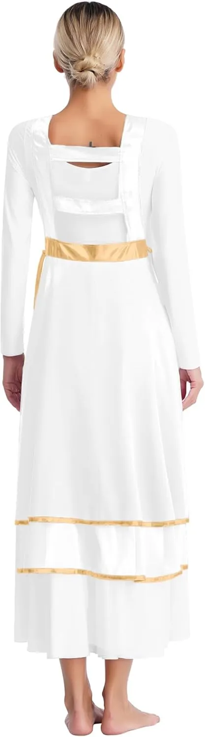 Womens Praise Dance Tunic Overlay Tunic Lace-up Sides Split Sleeveless Liturgical Worship Dress