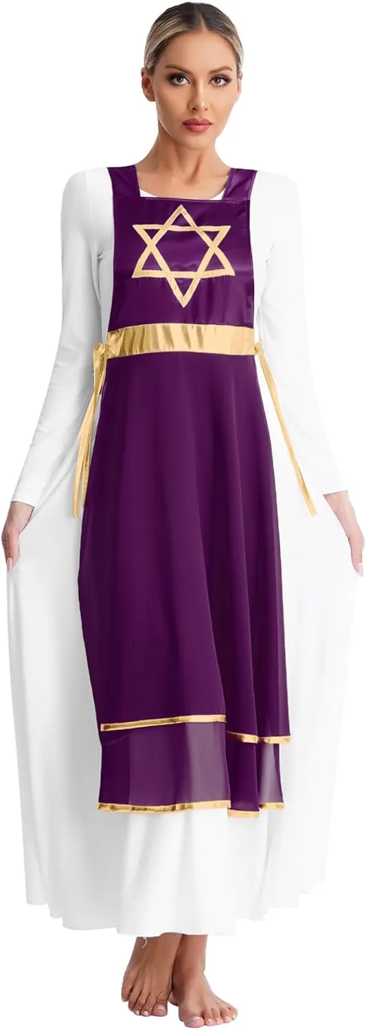 Womens Praise Dance Tunic Overlay Tunic Lace-up Sides Split Sleeveless Liturgical Worship Dress