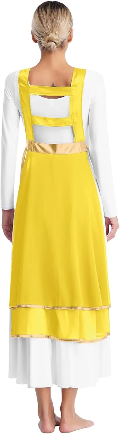Womens Praise Dance Tunic Overlay Tunic Lace-up Sides Split Sleeveless Liturgical Worship Dress