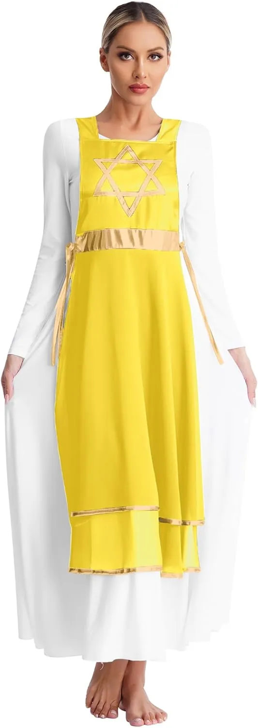 Womens Praise Dance Tunic Overlay Tunic Lace-up Sides Split Sleeveless Liturgical Worship Dress