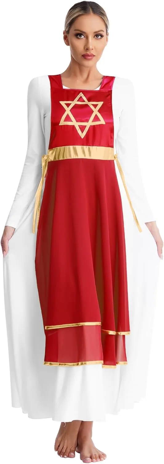 Womens Praise Dance Tunic Overlay Tunic Lace-up Sides Split Sleeveless Liturgical Worship Dress