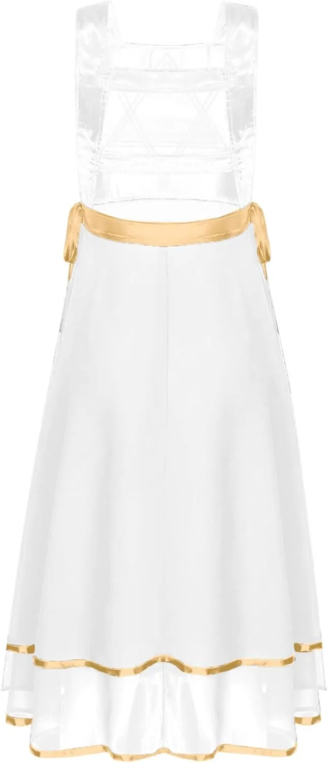 Womens Praise Dance Tunic Overlay Tunic Lace-up Sides Split Sleeveless Liturgical Worship Dress